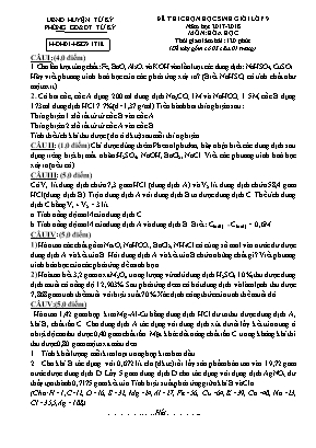 Đề khảo sát học sinh giỏi môn Hóa học Lớp 9 - Năm học 2017-2018 - Phòng giáo dục và đào tạo Tứ Kỳ (Có đáp án)
